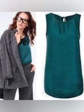 CABI Turquoise Sleeveless Satin Blouse Tunic Top Size S Small